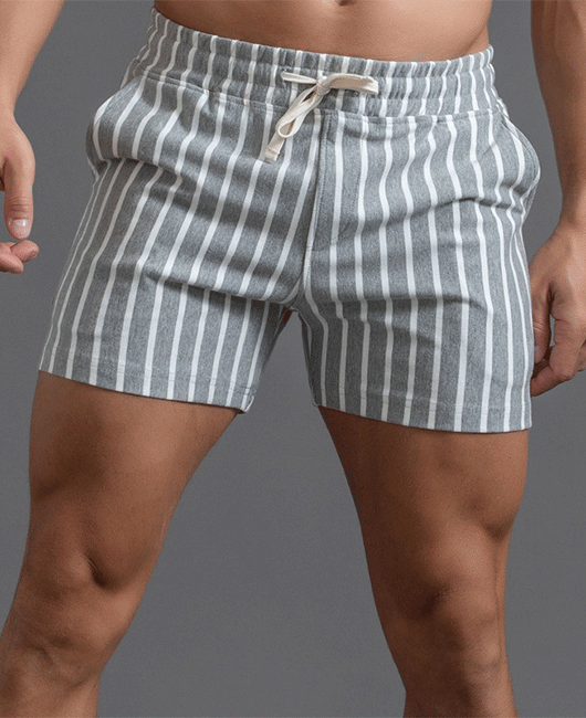 Casual Vertical Stripe Drawstring Elastic Waist Straight Shorts