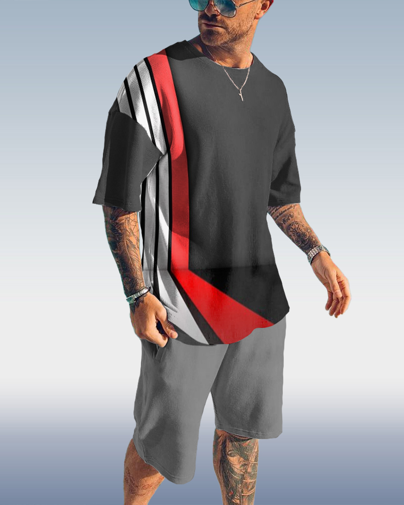 Men's Art Print Shorts Set  025