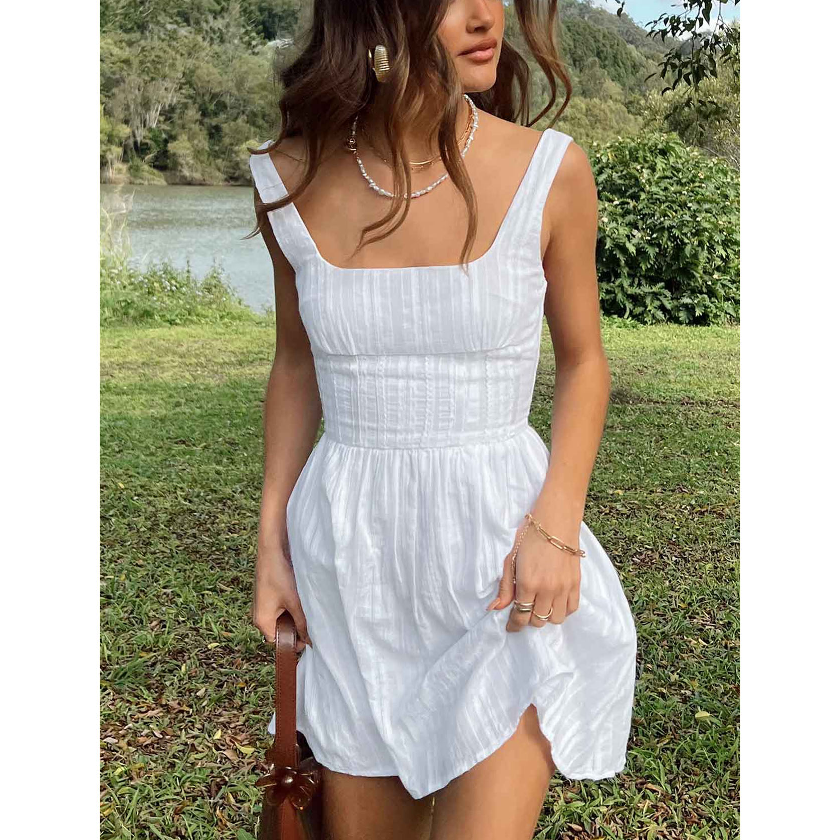 Square Neck Plain Mini Dress